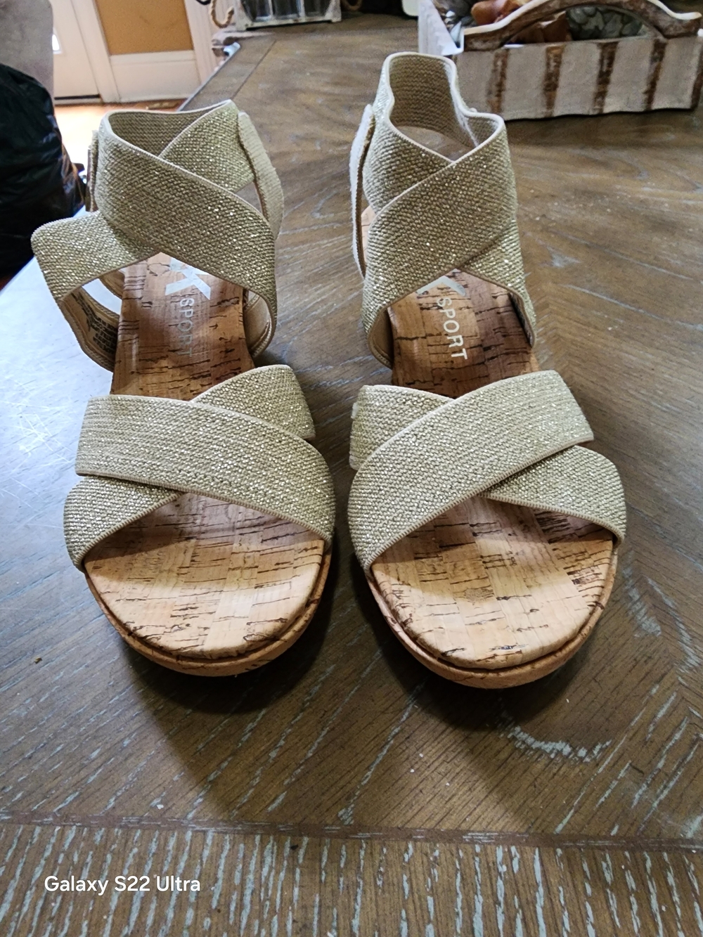 Anne Klein Gold Cork Wedge Sandals - - Picture 2 of 4